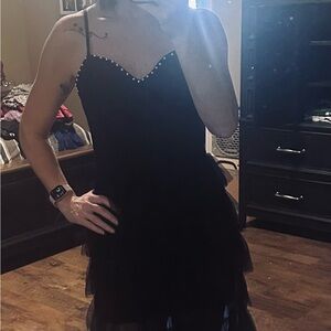 SHEIN Black Mini Dress with Pearl Accents